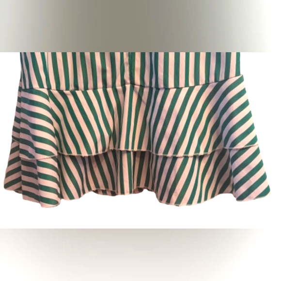 EUC SHEIN green/white ruffle hem cap flutter sleeve hidden white back zipper - Picture 12 of 14